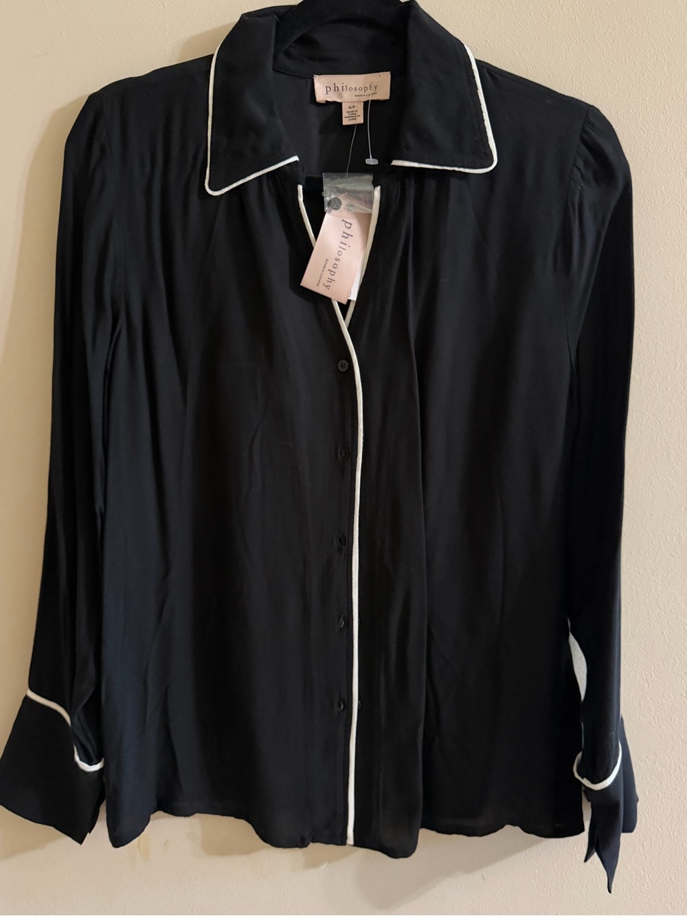 Philosophy Black Top with White Piping